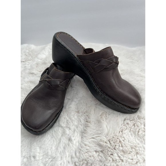 Born Shoes Womens 8 Buckle Strap Slip On Mules Clogs W6332 Brown Leather Heels - Picture 1 of 8